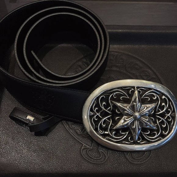 Chrome hearts unisex oval star leather logo belt - Picture 1 of 6
